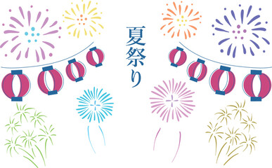 夏の綺麗な花火大会のイラストフレーム