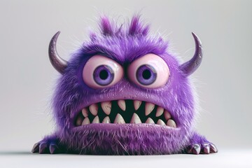 Furry purple monster with horns and a surprised facial expression