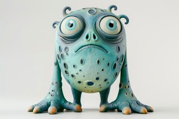 Sad blue-green creature with huge eyes and a melancholic gaze