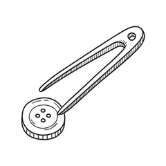 Tweezers picking up a small button