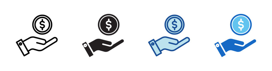 Hand And Coin Multistyle Vector Icon Isolated On White Background
