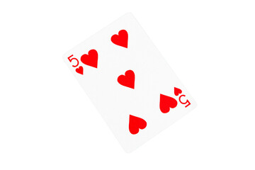 Fototapeta na wymiar Five of Hearts Playing Card on Green Surface – Poker and Casino Concept