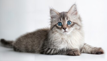 Charming Gray Tabby Kitten with Blue Eyes Amidst a Cozy Pets Lifestyle Scene, Showcasing Soft Longhair Textures and Playful Spirits in a Warm Ambiance.