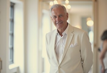 Fototapeta premium Elegant guest in all-white attire at a sophisticated event