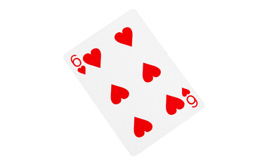 Six of Hearts Playing Card on Green Poker Table
