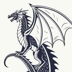 Majestic Dragon Illustration with Intricate Details and Powerful Wings