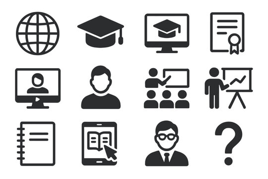 Education and technology icons: online learning and digital resources