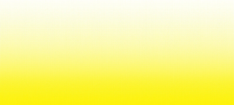 Seamless dotted halftone gradient border. Yellow vector halftone dot bottom to top gradation. Pure yellow bright horizontal geometric background. CMYK effect seamless pattern. Abstract pixelated bg