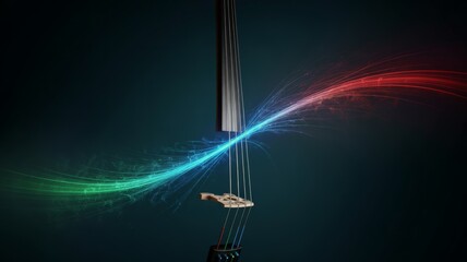 Violin with synesthetic light waves and colorful energy visualization