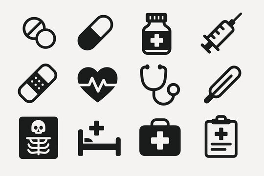 Medical icons set: medicine, healthcare, and emergency symbols