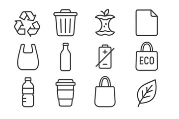 Eco-friendly icons: recycling, waste, sustainability, and green living symbols