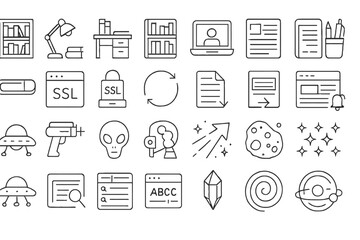 Monochrome technology and science icons on metallic background