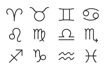 Twelve zodiac signs: aries to pisces symbol collection