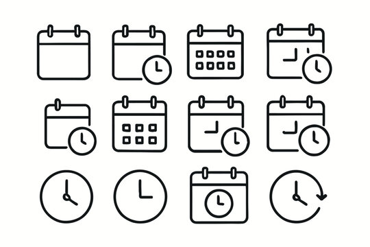 Calendar and clock icon set for scheduling and time management - Powered by Adobe
