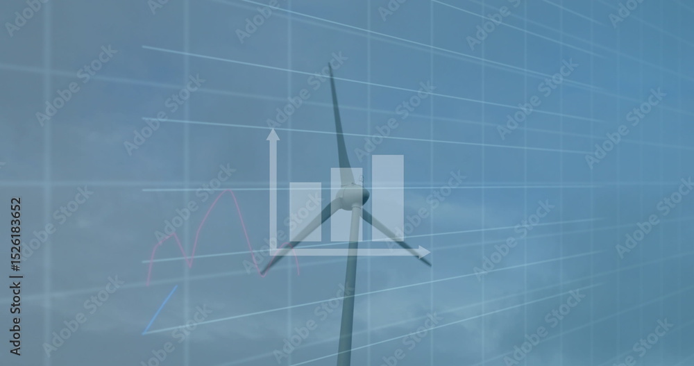Poster image of graphs and data over wind turbine