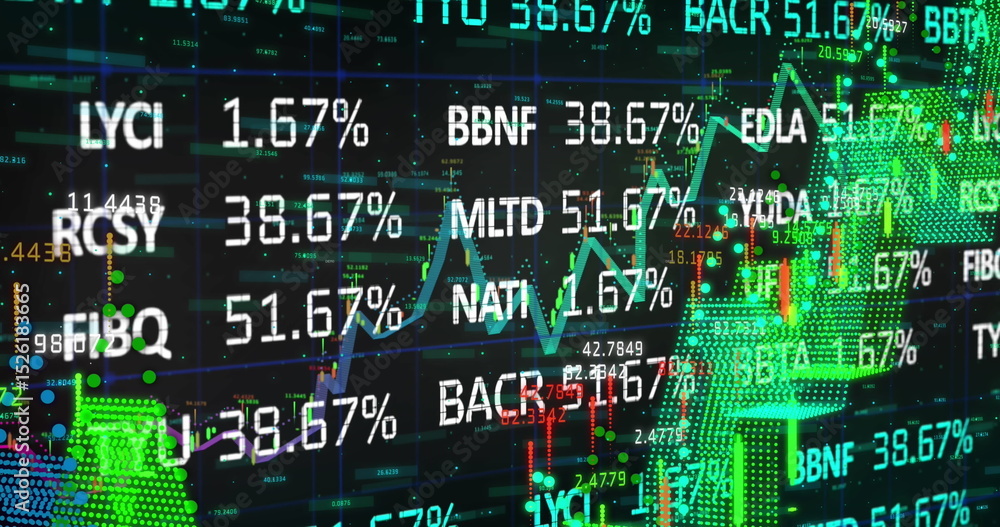 Poster image of digital screen with financial data and graphs