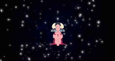 Image of maiden sitting over glowing stars in sky and representing virgo zodiac sign