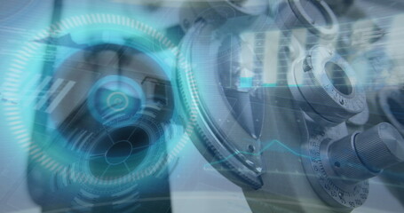 Image of data with hud processing on digital interface against machinery