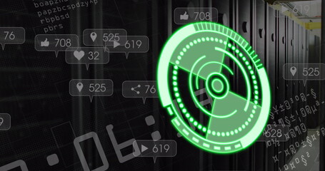 Image of green circle with social media reactions over servers