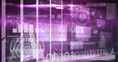 Image of light over digital screen with diverse data