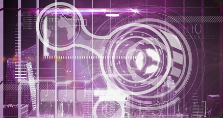 Image of light over digital screen with diverse data