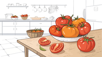 Tomato vector design, Tomato on table in kitchen Illustration vector design