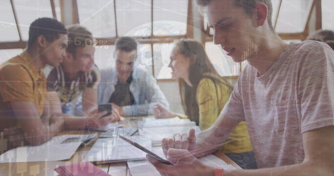 Image of graphs over diverse pupils using tablet