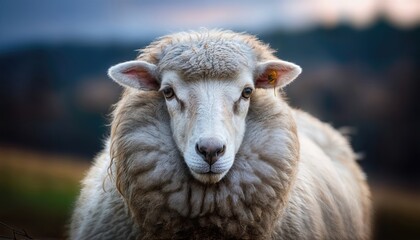 Gentle Sheep Portrait A Fluffy White Companion Gazing Serenely with Soft Eyes, Capturing the Peaceful Rustic Charm of Natures Pastoral Beauty