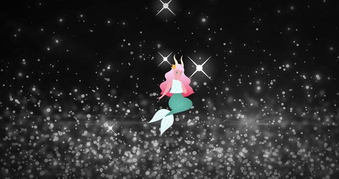 Image of mermaid over black background with stars