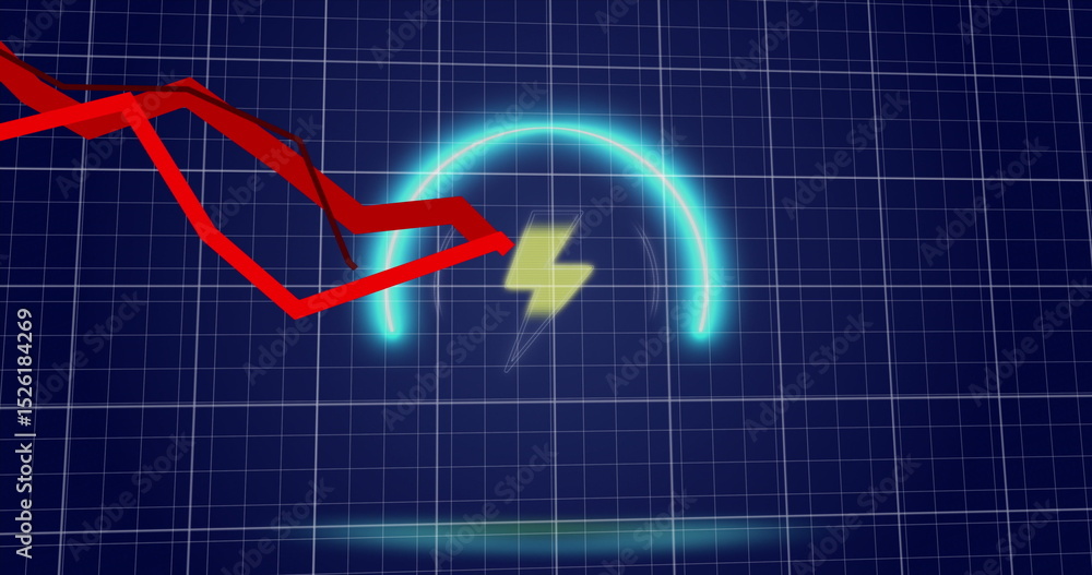 Aufkleber image of neon circle with flash over digital screen with graphs