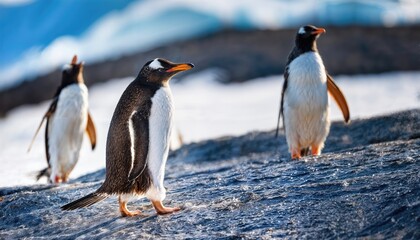 Charming Gentoo Penguin Colony Thriving Amidst the Frozen Beauty of Antarcticas Icy Shorelines, Capturing the Vitality and Resilience of Nature in its Arctic Majesty.
