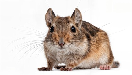 Striking Gerbil Portrait Against a Pure White Backdrop, Showcasing the Petite Rodents Detailed Features and Vibrant Fur Textures, Ideal for Digital Art, Home Decor, or Design Inspiration.