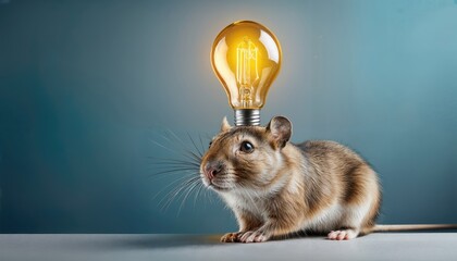 Gerbil Contemplating Genius Thought with a Floating Light Bulb in a Minimalist Studio Setting A Modern Scene of Innovation and Intellect Radiating Intrigue.
