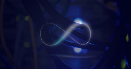 Image of neon infinity over computer wires