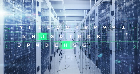 Image of letters and data processing over computer servers