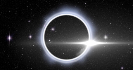 Image of neon circle over black background with lights