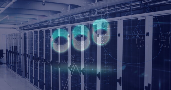 Image of neon circles over servers - Powered by Adobe