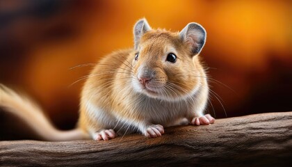 Adorable Gerbil Pet A Fluffy Ball of Fur, Perched on a Colorful Hay Stack, Expressing Playful Curiosity with its Energetic Whiskers.