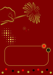 Elegant Floral Greeting Card or Invitation Template with Hand Holding Flower on Red Background