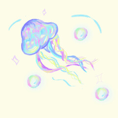 Jellyfish in the watercolor painting. Jellyfish sketch vector illustration.