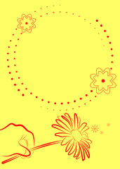 Minimalist Floral Greeting Card or Invitation Template with Hand and Flower on Yellow Background