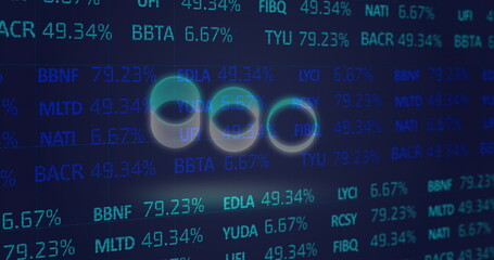 Image of circles over digital screen with financial data