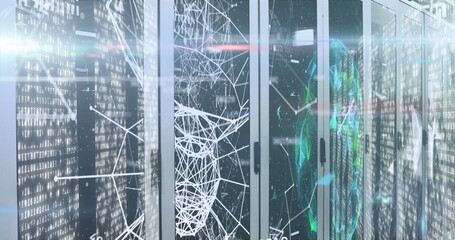 Image of numbers and data processing over computer servers