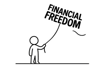Minimalist cartoon of person flying a financial freedom kite metaphor