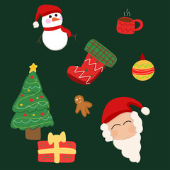 Christmas element collection. Christmas cartoon collection, Christmas flat illustration elements.