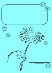 Hand Holding Flower Greeting Card Template on Light Blue Background with Decorative Floral Frame