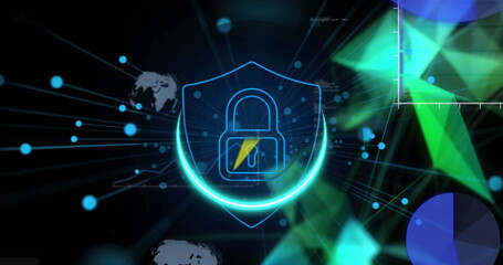 Image of shapes and padlock over data processing