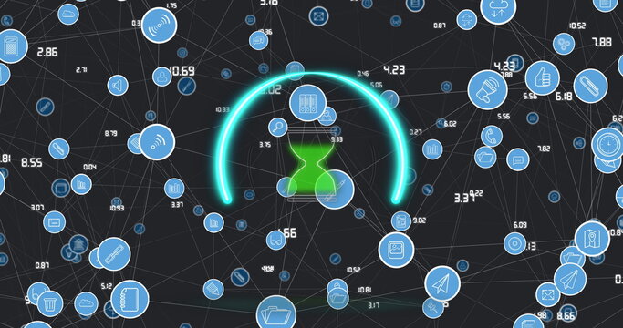 Image of hourglass over network of connections - Powered by Adobe