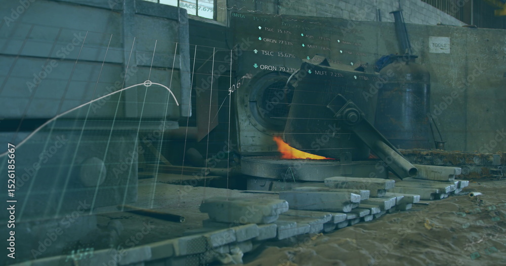 Aufkleber image of statistics and data processing over furnace in factory