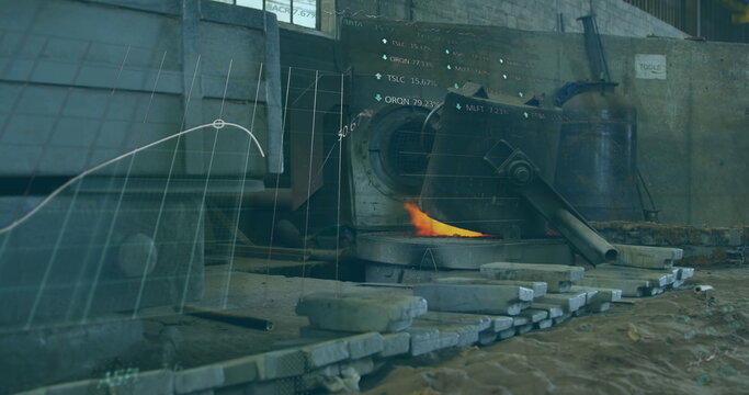 Image of statistics and data processing over furnace in factory - Powered by Adobe